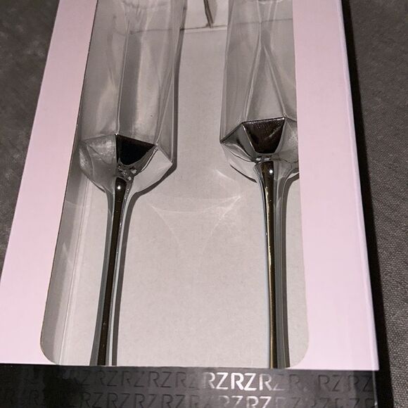🔥Rachel Zoe Long Champagne Flute Glass Silver Set of Two! - Picture 2 of 8